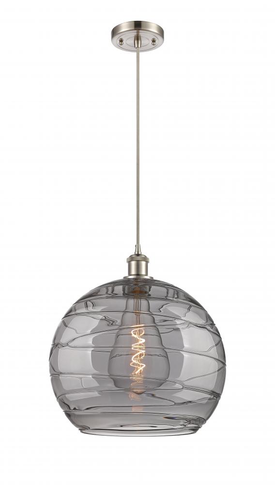 Athens Deco Swirl - 1 Light - 14 inch - Brushed Satin Nickel - Cord hung - Pendant