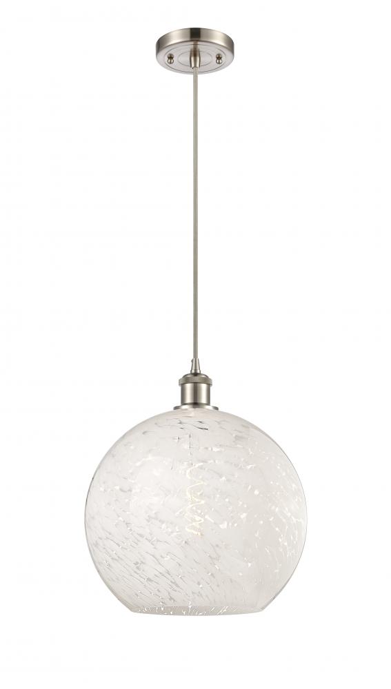 White Mouchette - 1 Light - 12 inch - Brushed Satin Nickel - Cord Hung - Mini Pendant