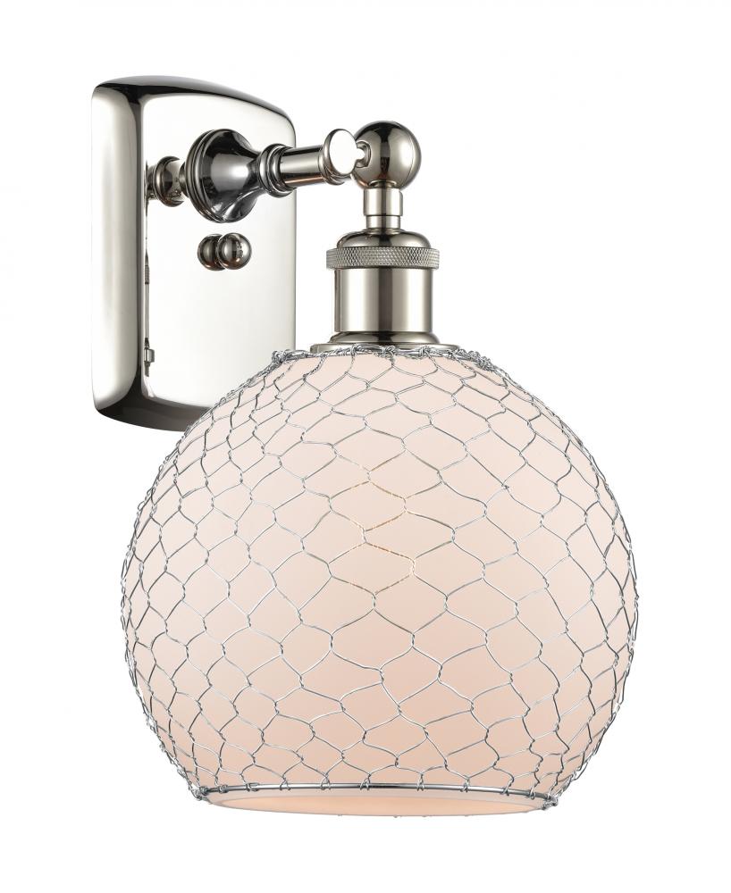 Farmhouse Chicken Wire - 1 Light - 8 inch - Polished Nickel - Sconce