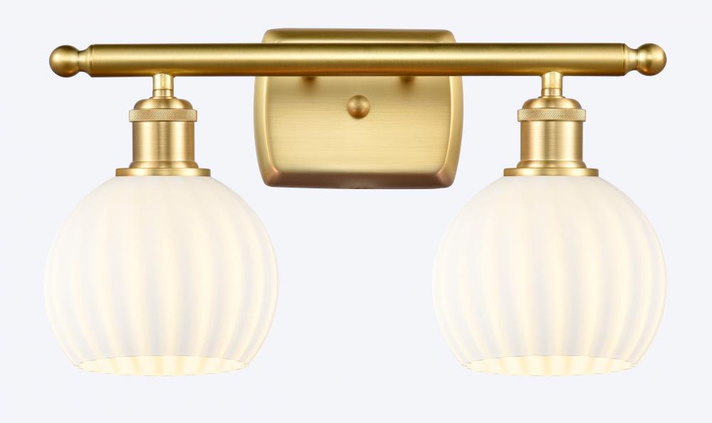 White Venetian - 2 Light - 16 inch - Satin Gold - Bath Vanity Light