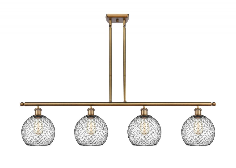 Farmhouse Chicken Wire - 4 Light - 48 inch - Brushed Brass - Cord hung - Island Light