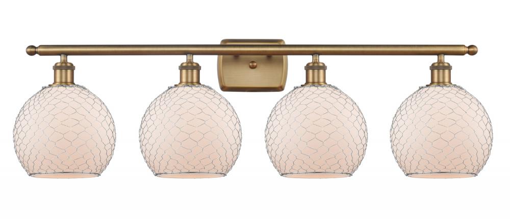 Farmhouse Chicken Wire - 4 Light - 38 inch - Brushed Brass - Bath Vanity Light