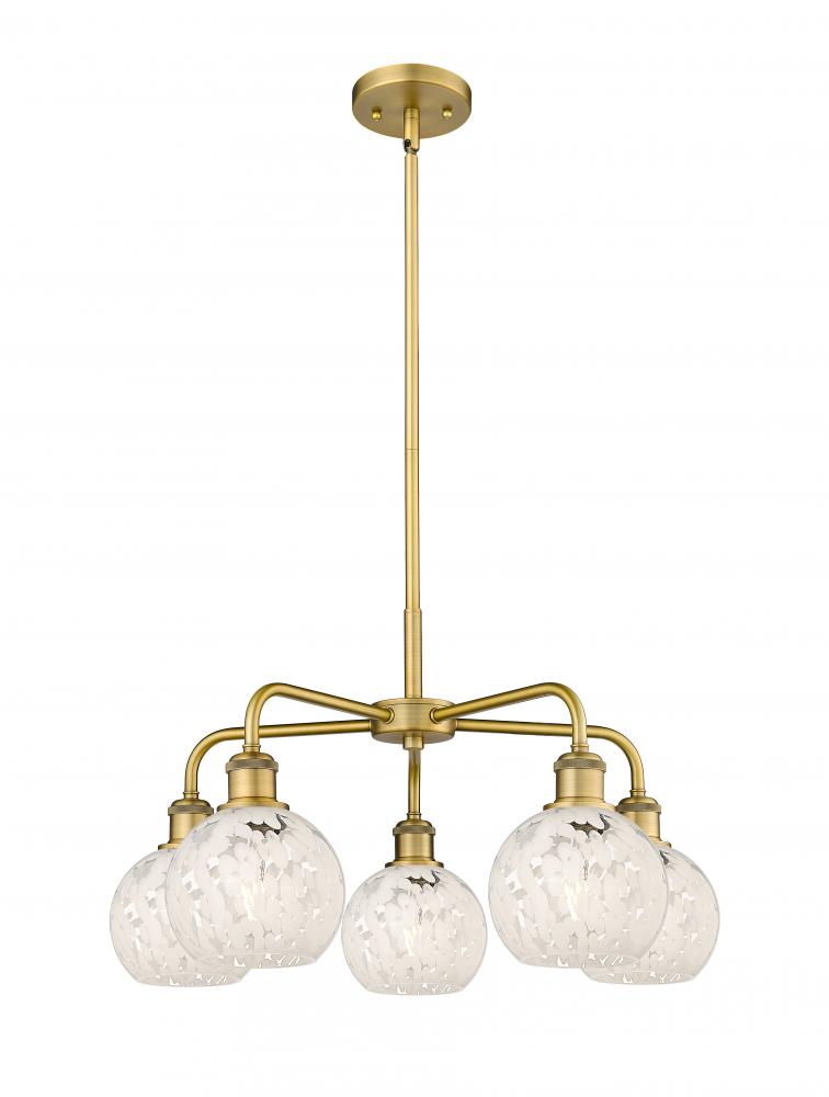 White Mouchette - 5 Light - 24 inch - Brushed Brass - Chandelier