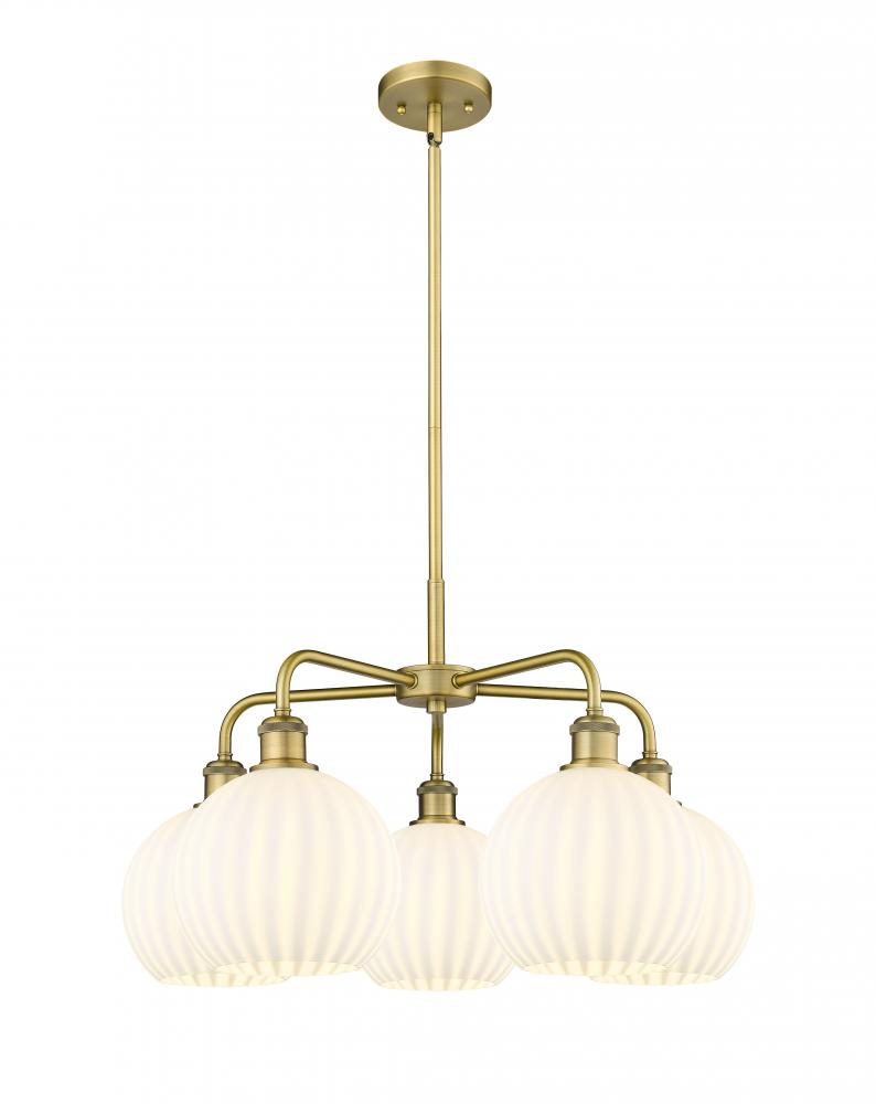 White Venetian - 5 Light - 26 inch - Brushed Brass - Chandelier