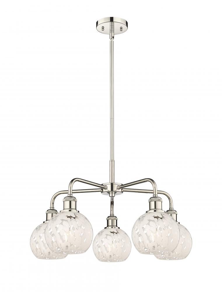 White Mouchette - 5 Light - 24 inch - Polished Nickel - Chandelier