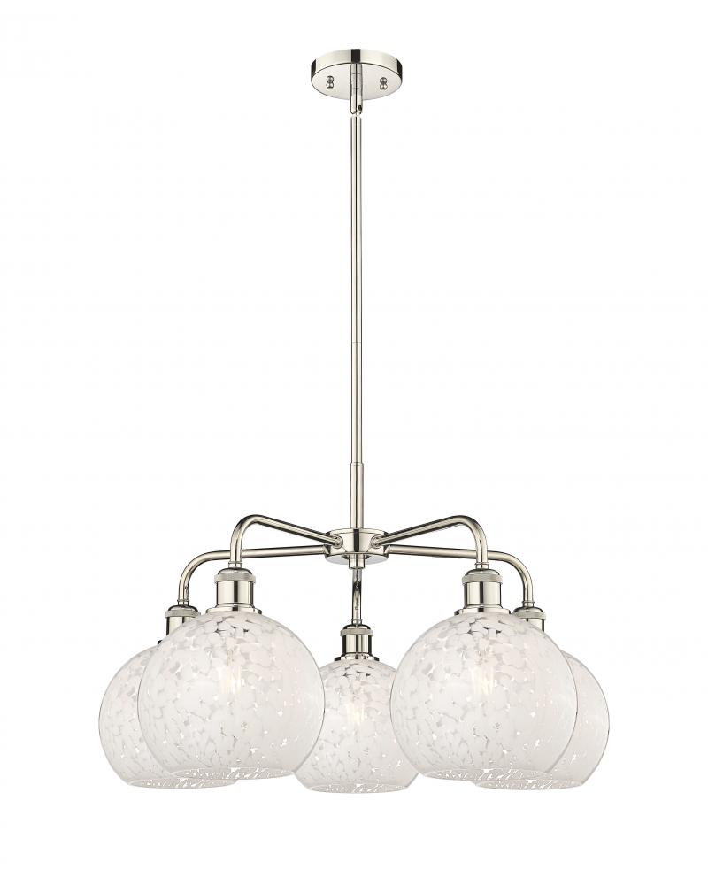 White Mouchette - 5 Light - 26 inch - Polished Nickel - Chandelier