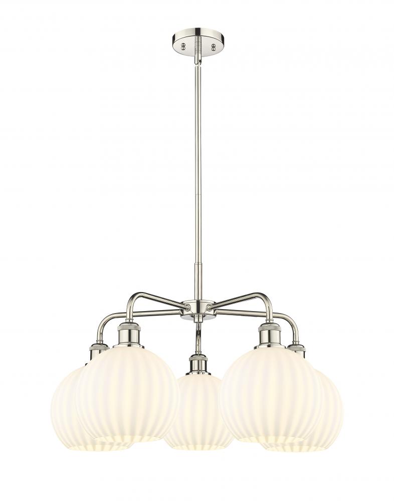 White Venetian - 5 Light - 26 inch - Polished Nickel - Chandelier