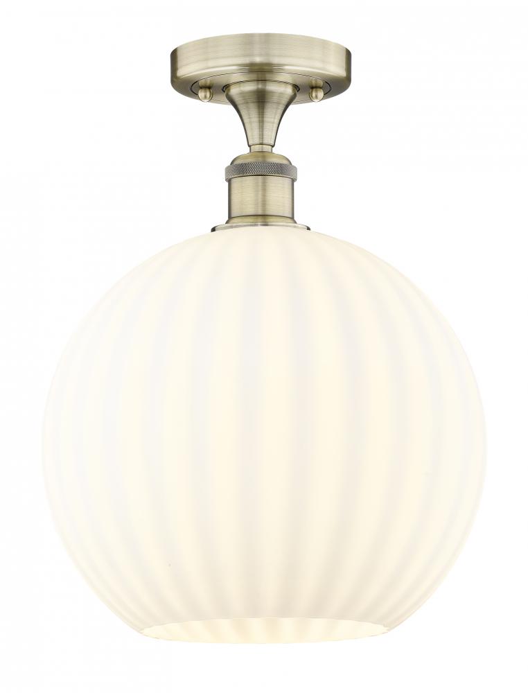 White Venetian - 1 Light - 12 inch - Antique Brass - Semi-Flush Mount