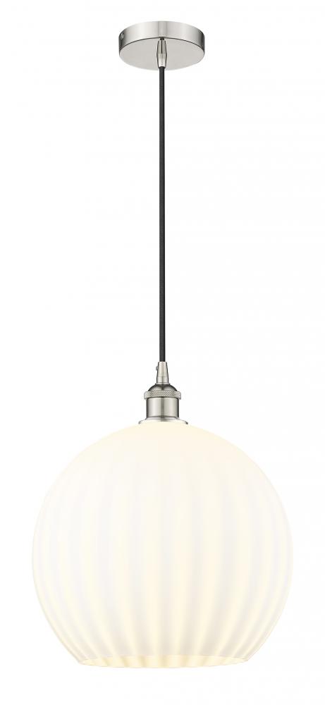 White Venetian - 1 Light - 14 inch - Polished Nickel - Cord Hung - Pendant