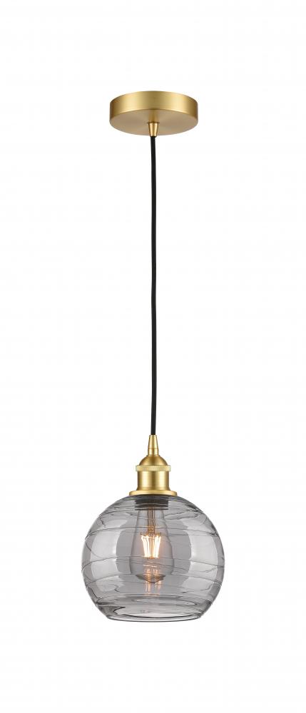 Athens Deco Swirl - 1 Light - 8 inch - Satin Gold - Cord hung - Mini Pendant