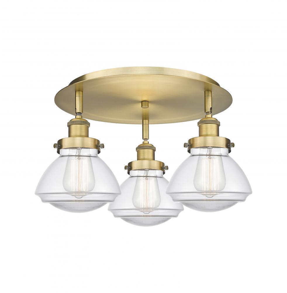 Olean - 3 Light - 19 inch - Brushed Brass - Flush Mount