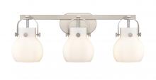 Innovations Lighting 423-3W-SN-G410-6WH - Pilaster II Sphere - 3 Light - 27 inch - Satin Nickel - Bath Vanity Light