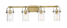  423-4W-BB-G423-7CL - Pilaster II Cylinder - 4 Light - 35 inch - Brushed Brass - Bath Vanity Light