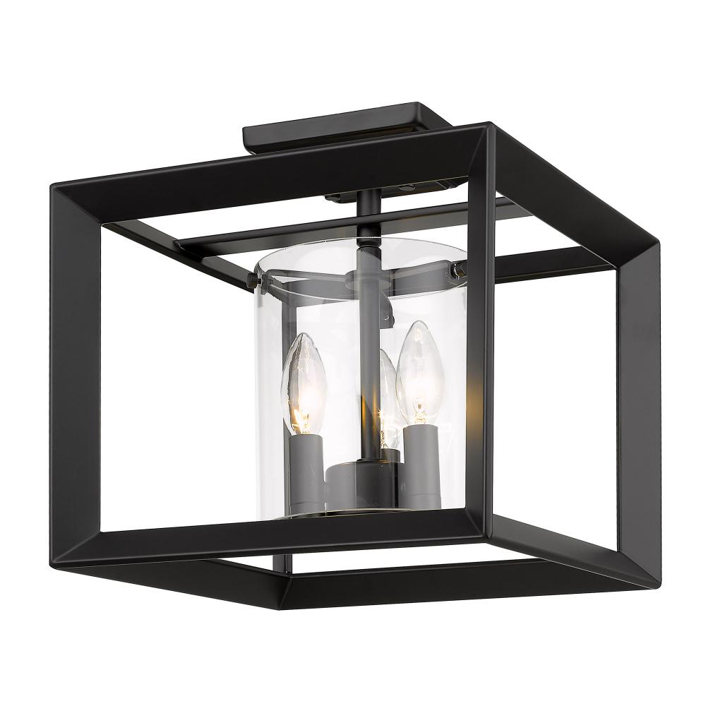 Smyth 12&#34; Semi-Flush in Matte Black with Clear Glass Shades