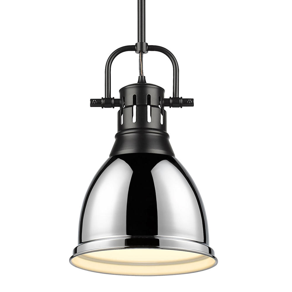 Duncan Small Pendant with Rod in Matte Black with Chrome