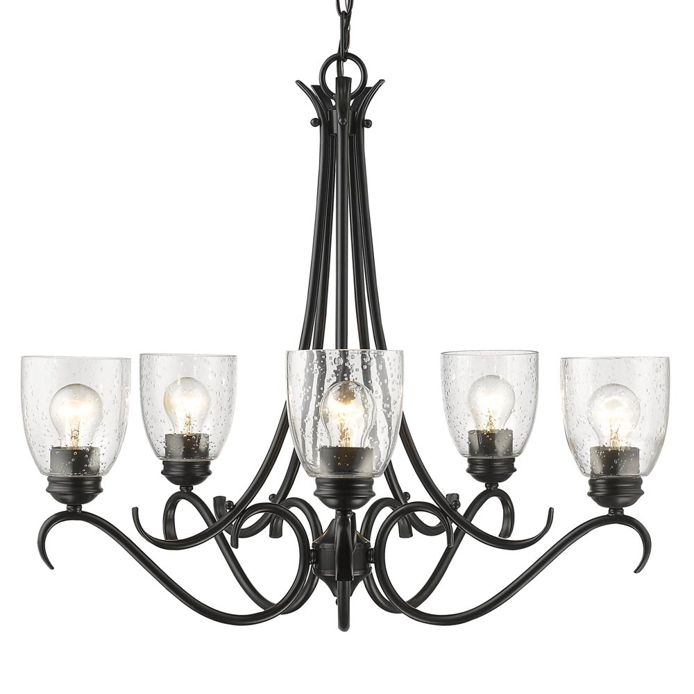 Parrish 5 Light Chandelier in Matte Black with Seeded Glass