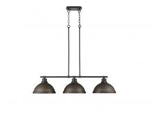 Golden 3602-3LP BLK-RBZ - Duncan 3-Light Linear Pendant in Matte Black with Rubbed Bronze