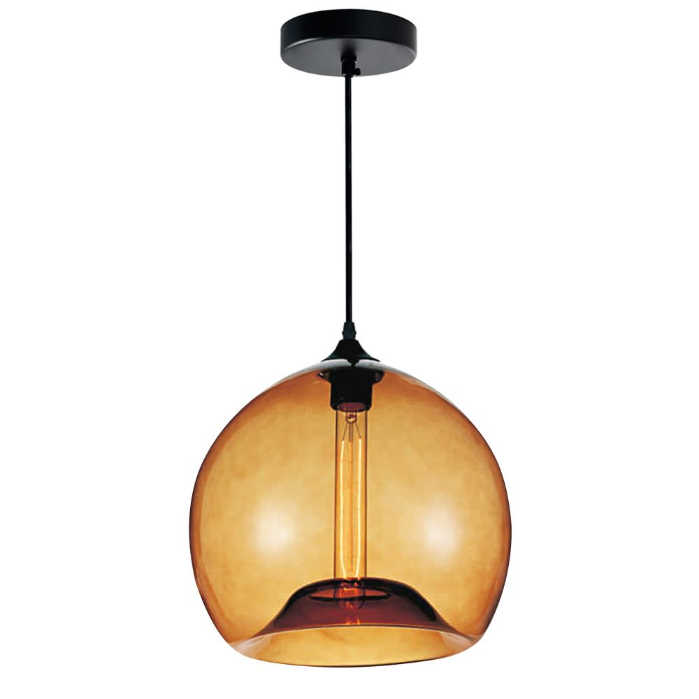 Glass 1 Light Down Mini Pendant With Amber Finish