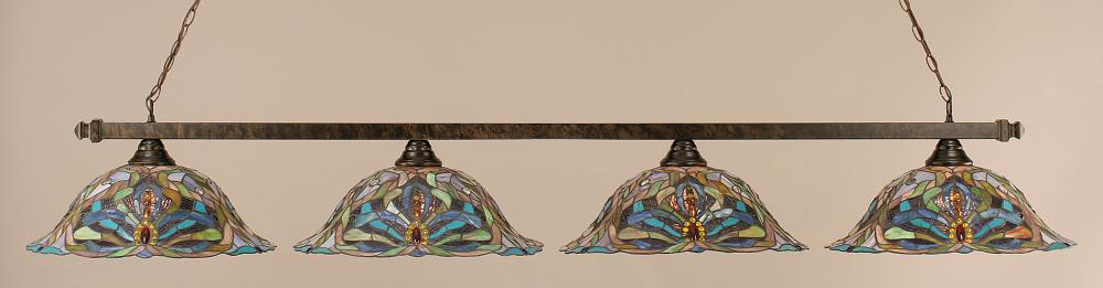 Four Light Bronze Kaleidoscope Tiffany Glass Island Light