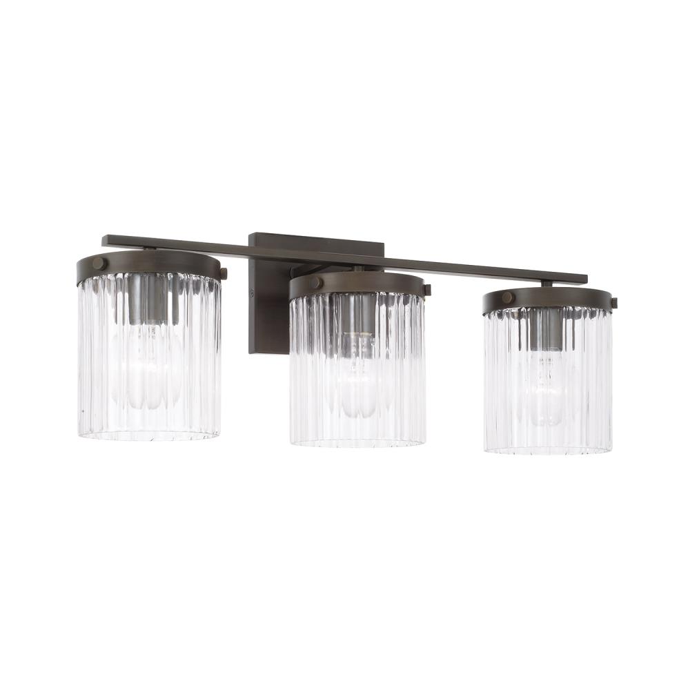 3-Light Vanity in Oil Rubbed Bronze with Clear Beveled Fluted Glass