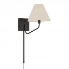 Capital 656611ES-713 - 1Lt Swivel Armed Sconce in Espresso & Tapered Soft Tan Fabric Shade w/ Optional Plug-in & Cord Cover