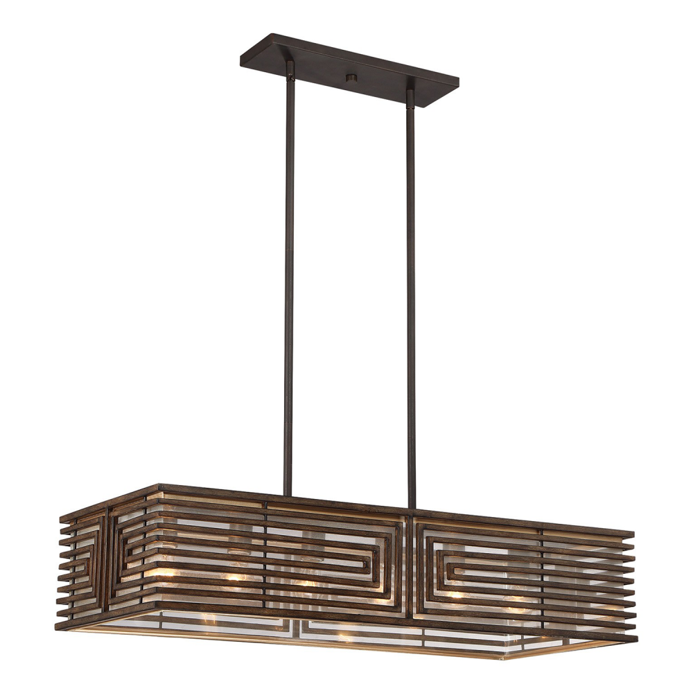 6-Light Real Wood Rectangular Chandelier