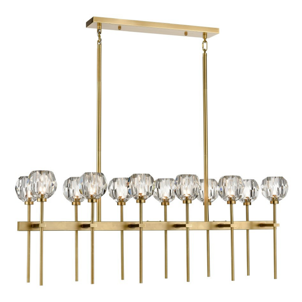 12-Light 48" Linear Aged Brass Crystal Chandelier