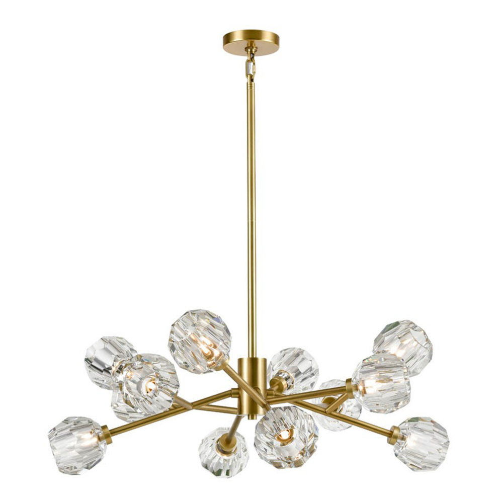 12-Light 35" Modern Sputnik Aged Brass Crystal Chandelier