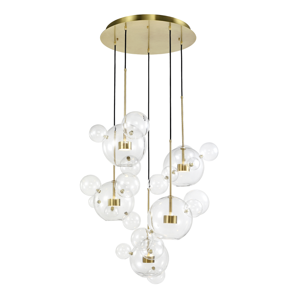 10-Light LED 44" Aged Brass Round Glass Multi-Pendant