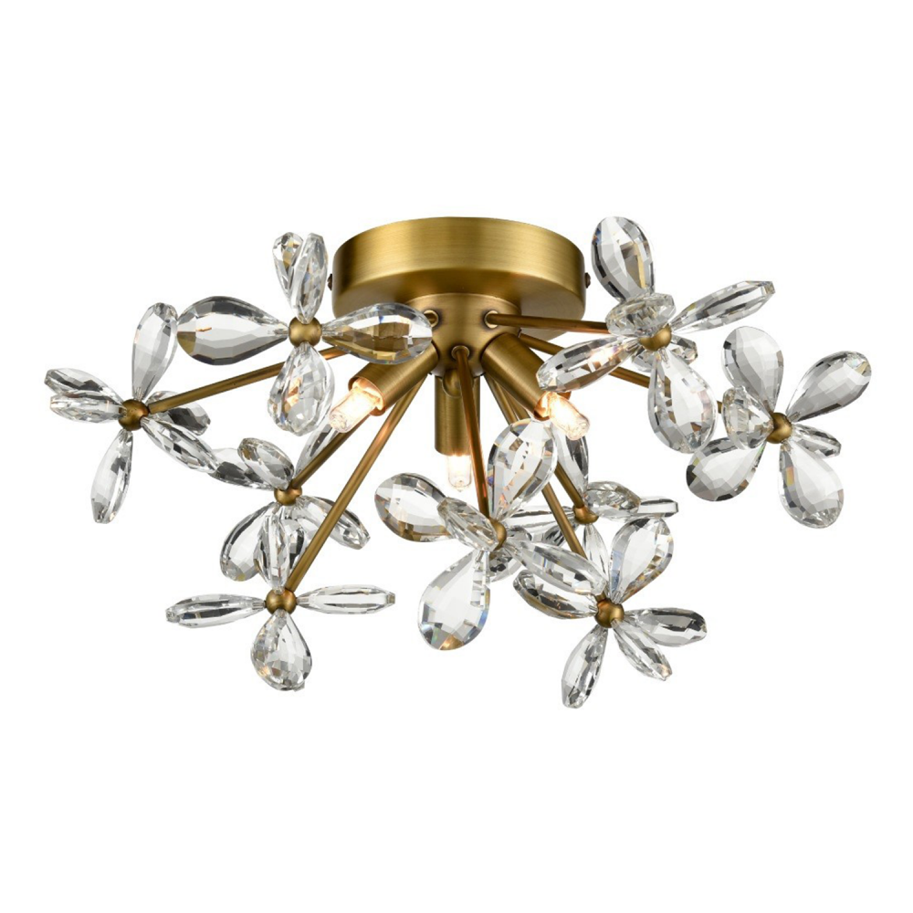 3-Light Floral Crystal Pedal Sputnik Chrome Flush Mount