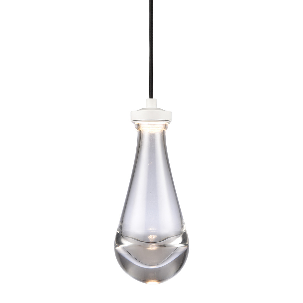 LED 3CCT 1-Light Heavy Clear Rain Drop Glass Matte White Mini-Pendant Light