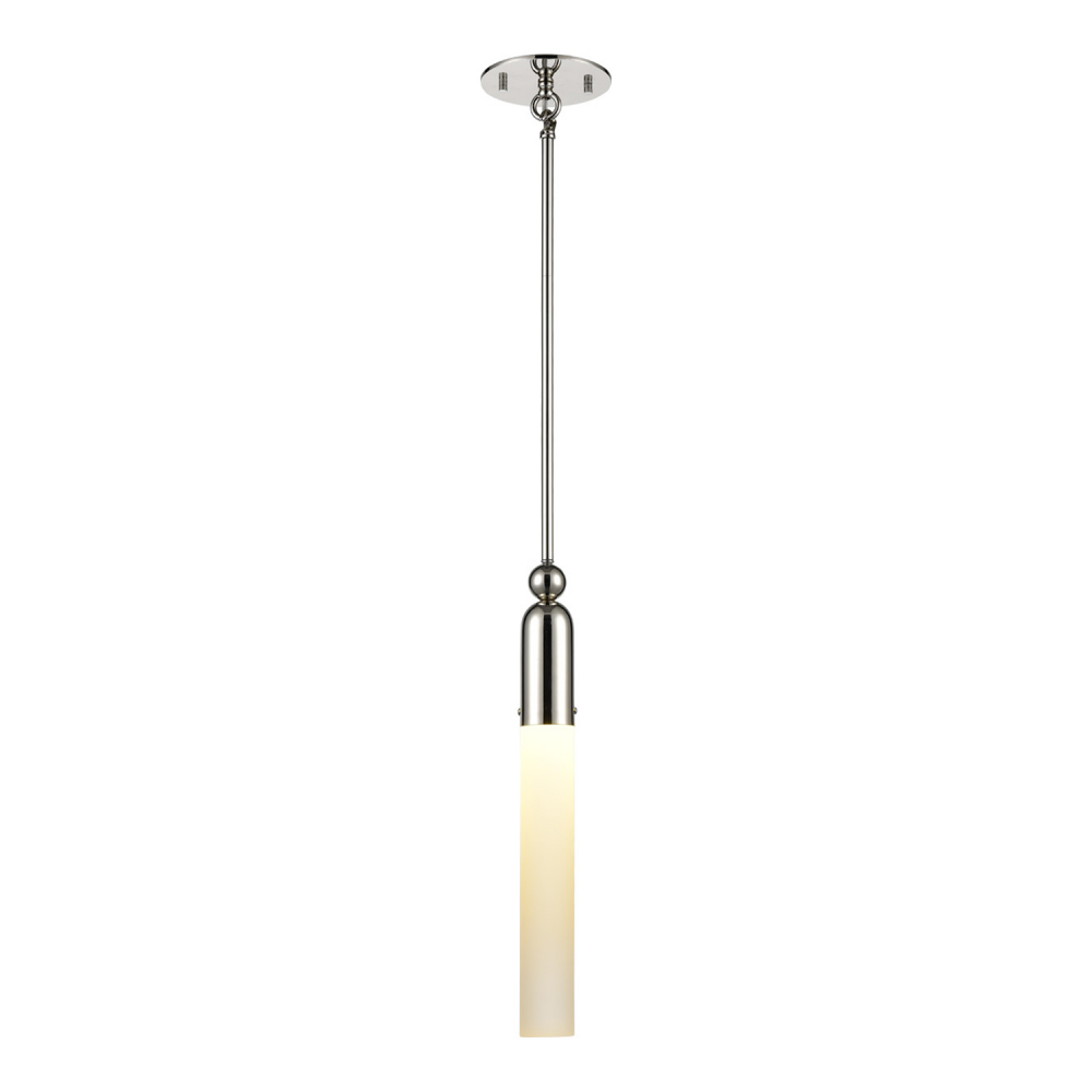 1-Light Polished Nickel Cylindrical Glass Mini Pendant