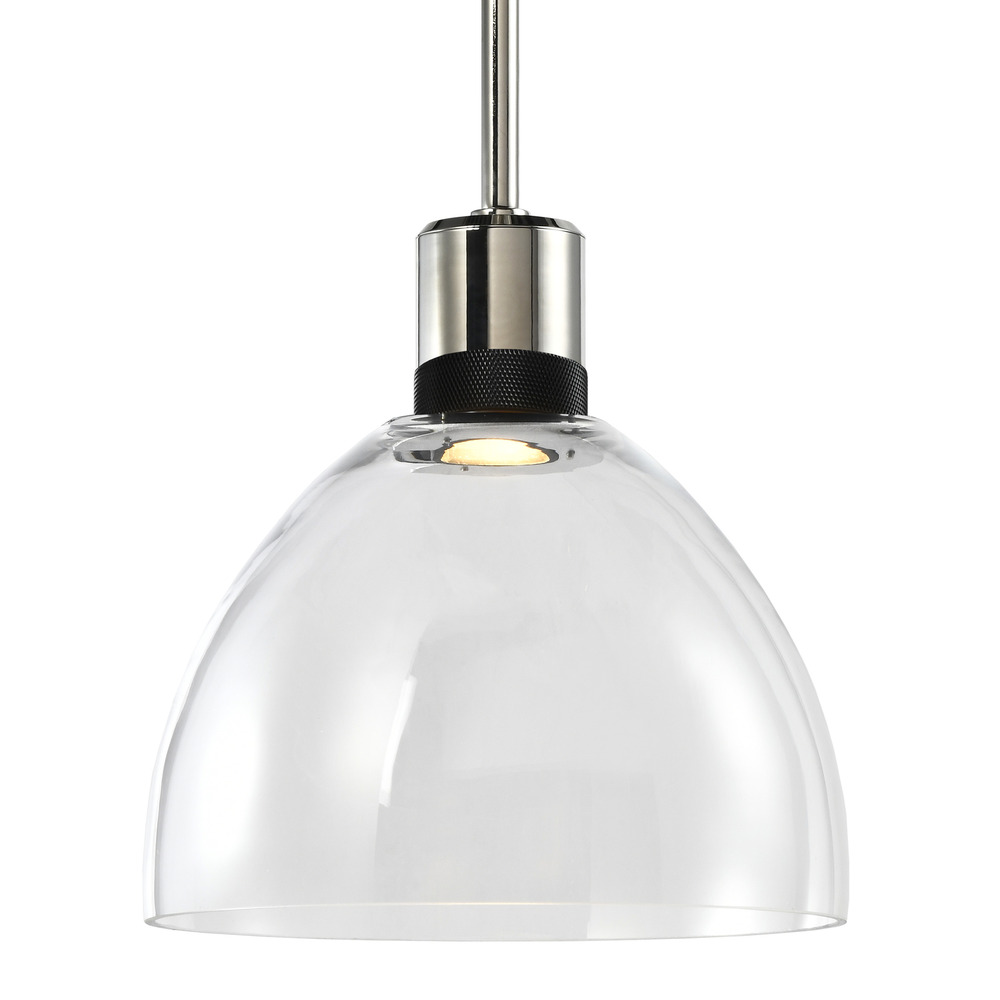 10" LED 3CCT Clear Dome Glass Pendant Light and Polished Nickel with Black Metal Finish