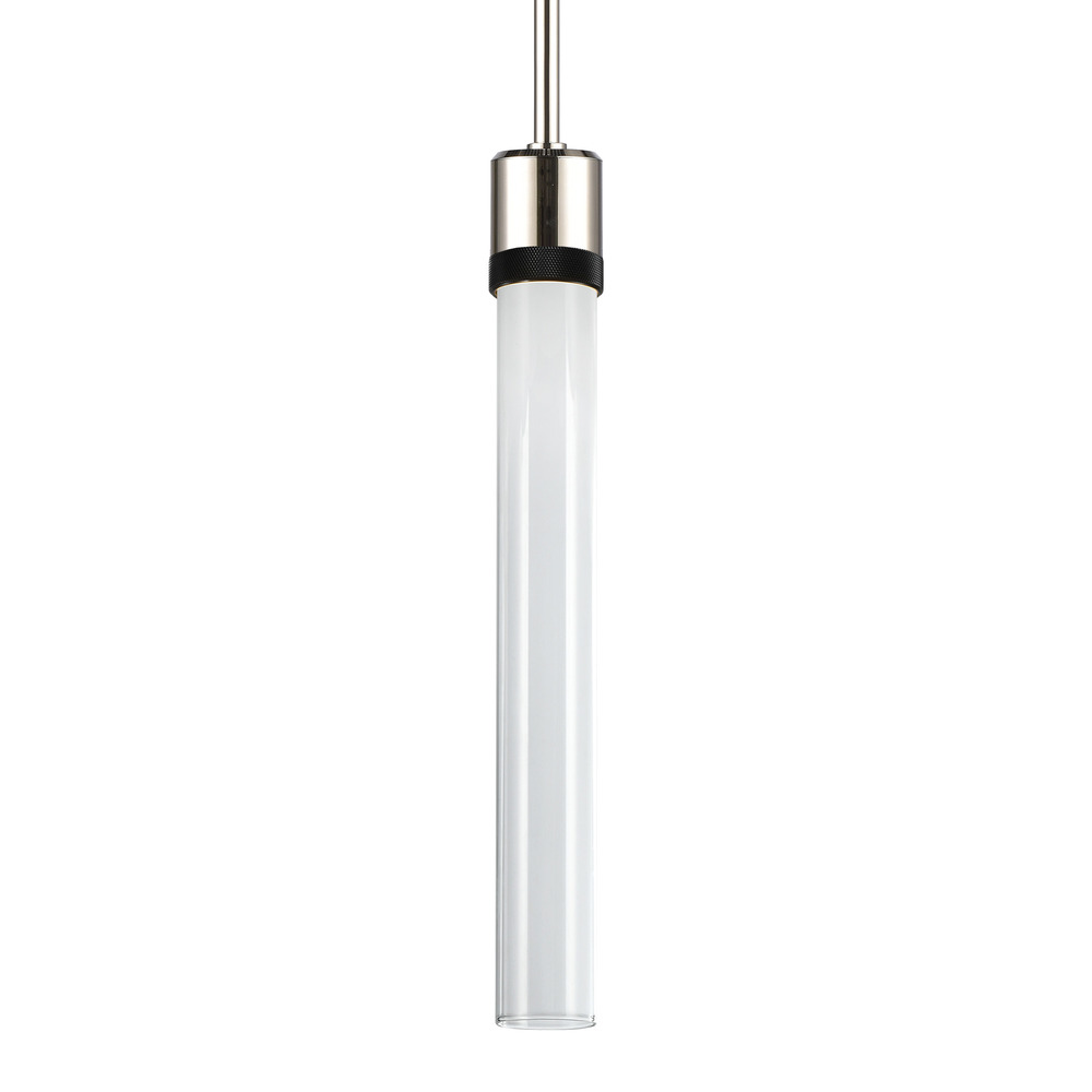 3" LED 3CCT Cylindrical Pendant Light, 18" Clear Glass and Polished Nickel with Black Finish