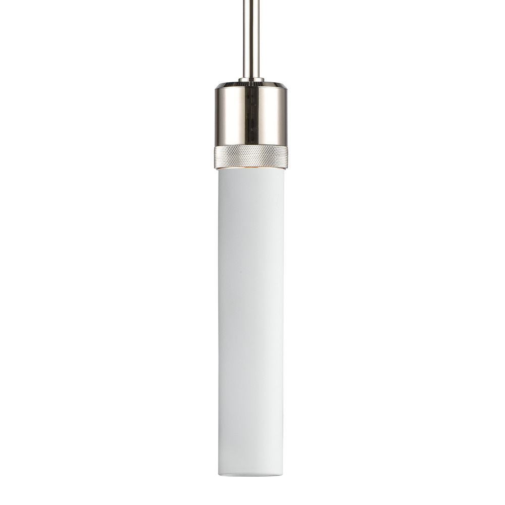 3" E26 Cylindrical Pendant Light, 12" Frosted Glass and Polished Nickel Finish