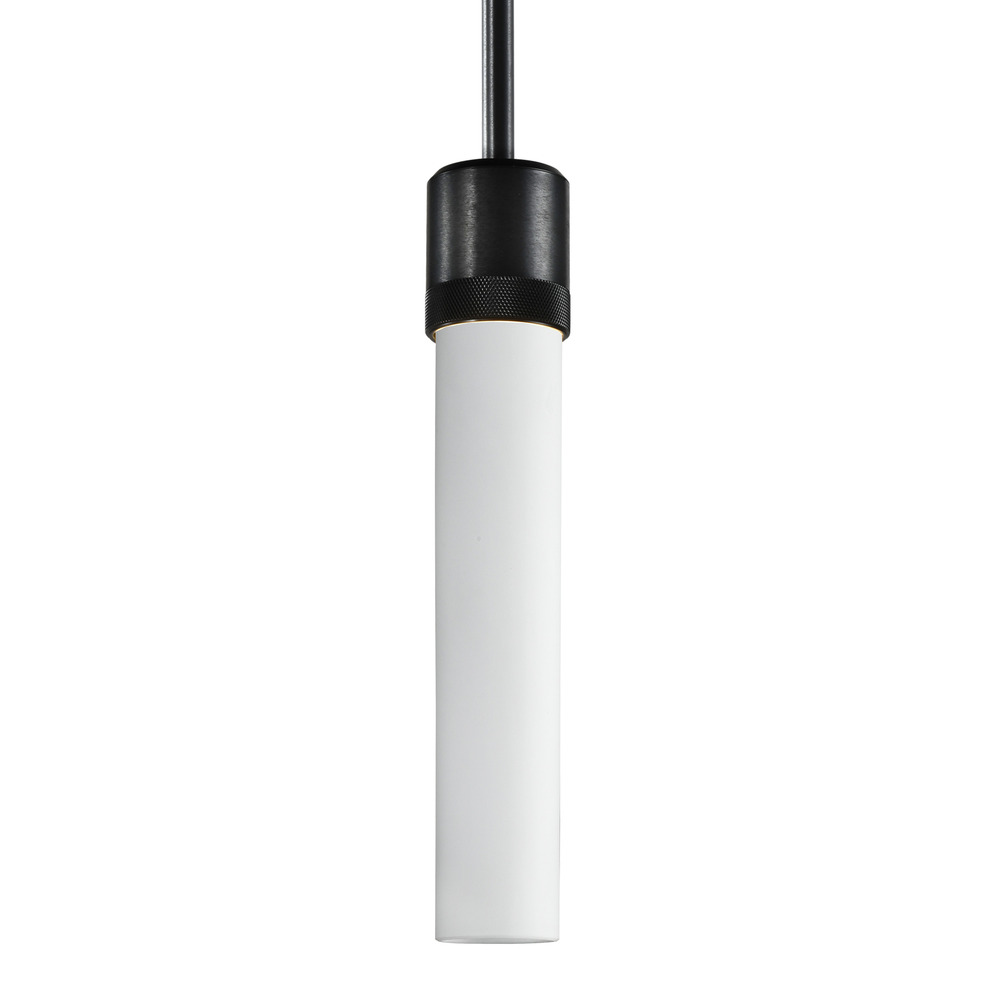 3" E26 Cylindrical Pendant Light, 12" Frosted Glass and Satin Brushed Black Finish