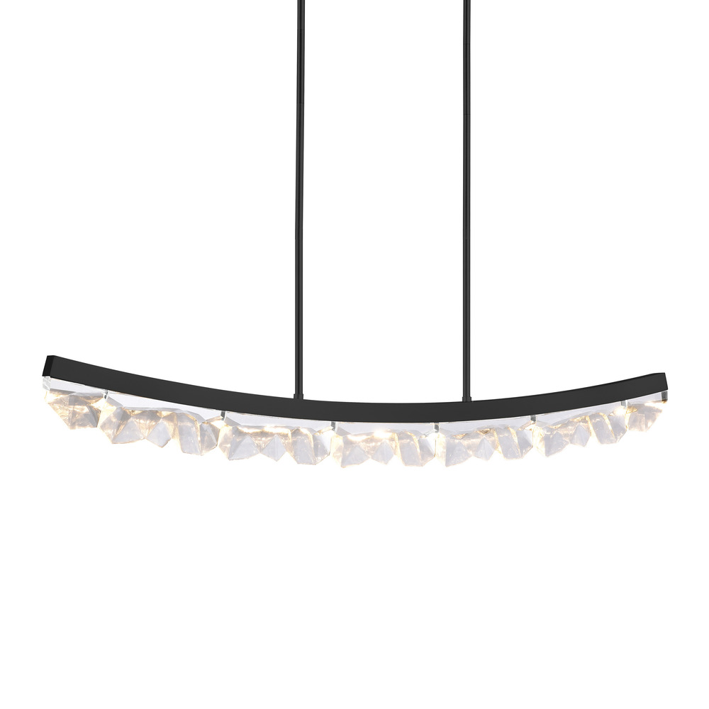 LED 3CCT 57" Unique Curved Crystal Satin Brushed Black Linear Pendant Light