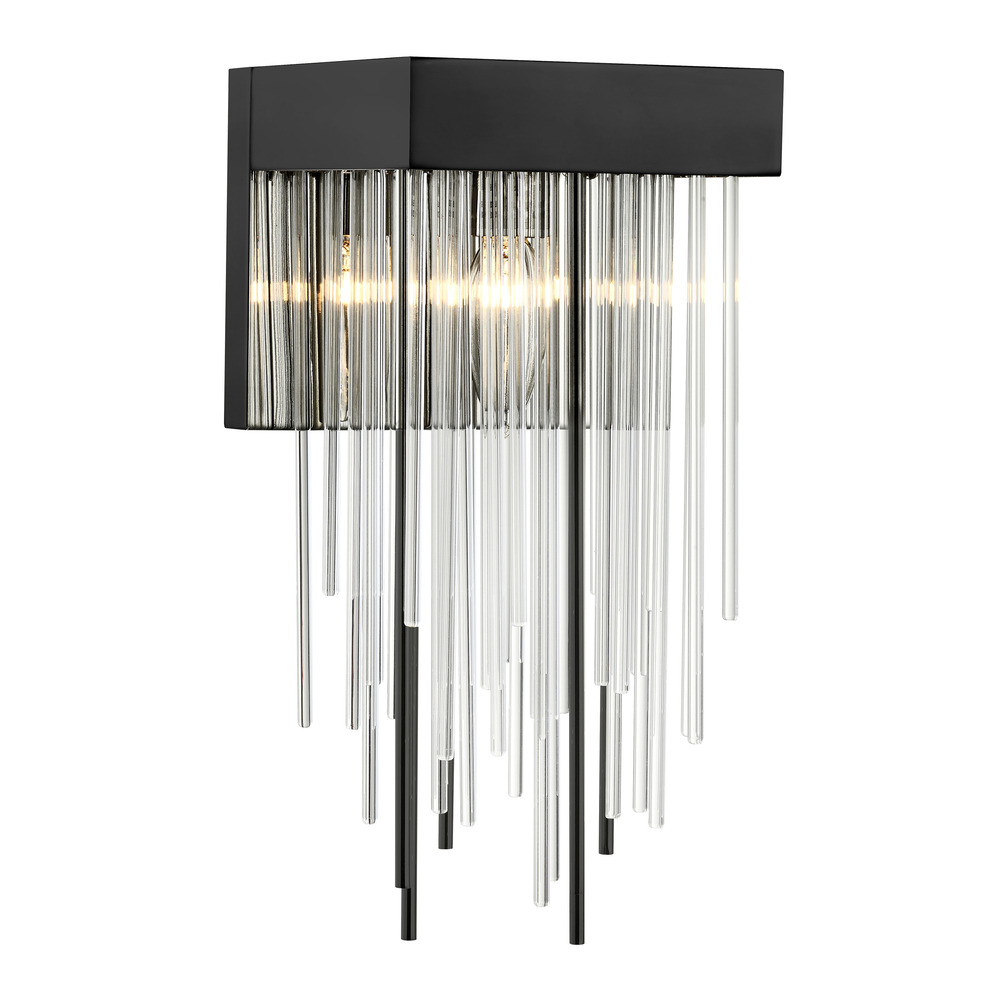 1-Light Satin Brushed Black Vertical Crystal Wall Sconce