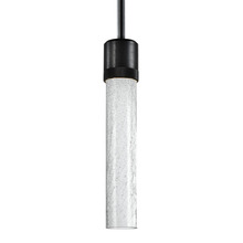 ZEEV Lighting P11704-LED-SBB-G5 - Zigrina 12" Crackled Glass LED Pendant with Knurl Ring Black
