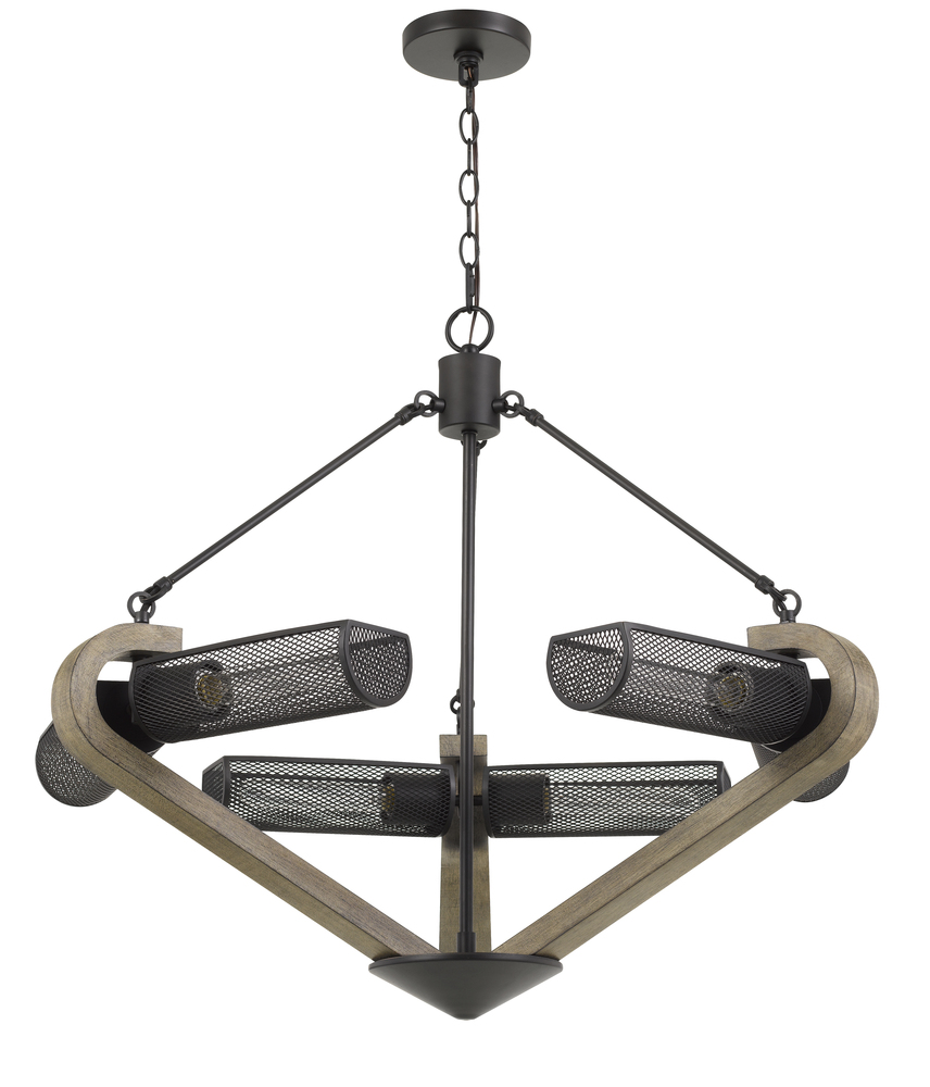 60W X 6 Baden Metal/Wood Chandelier with Mesh Shades (Edison Bulbs Are Not Included)