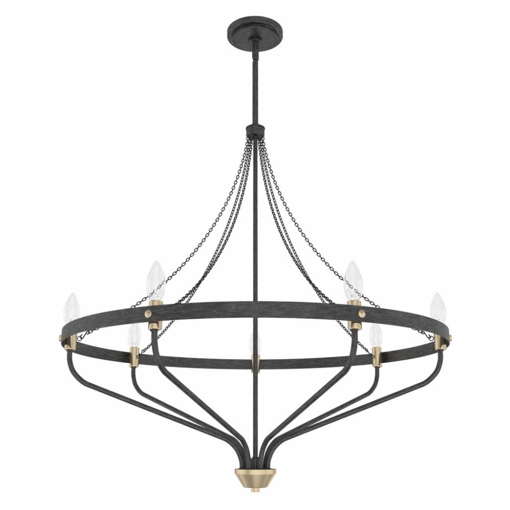 Hunter Merlin Rustic Iron and Alturas Gold 7 Light Large Chandelier Ceiling Light Fixture