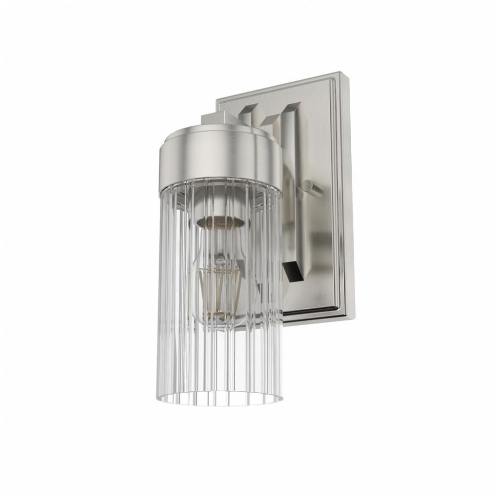 Hunter Gatz Brushed Nickel with Clear Fluted Glass 1 Light Sconce Wall Light Fixture