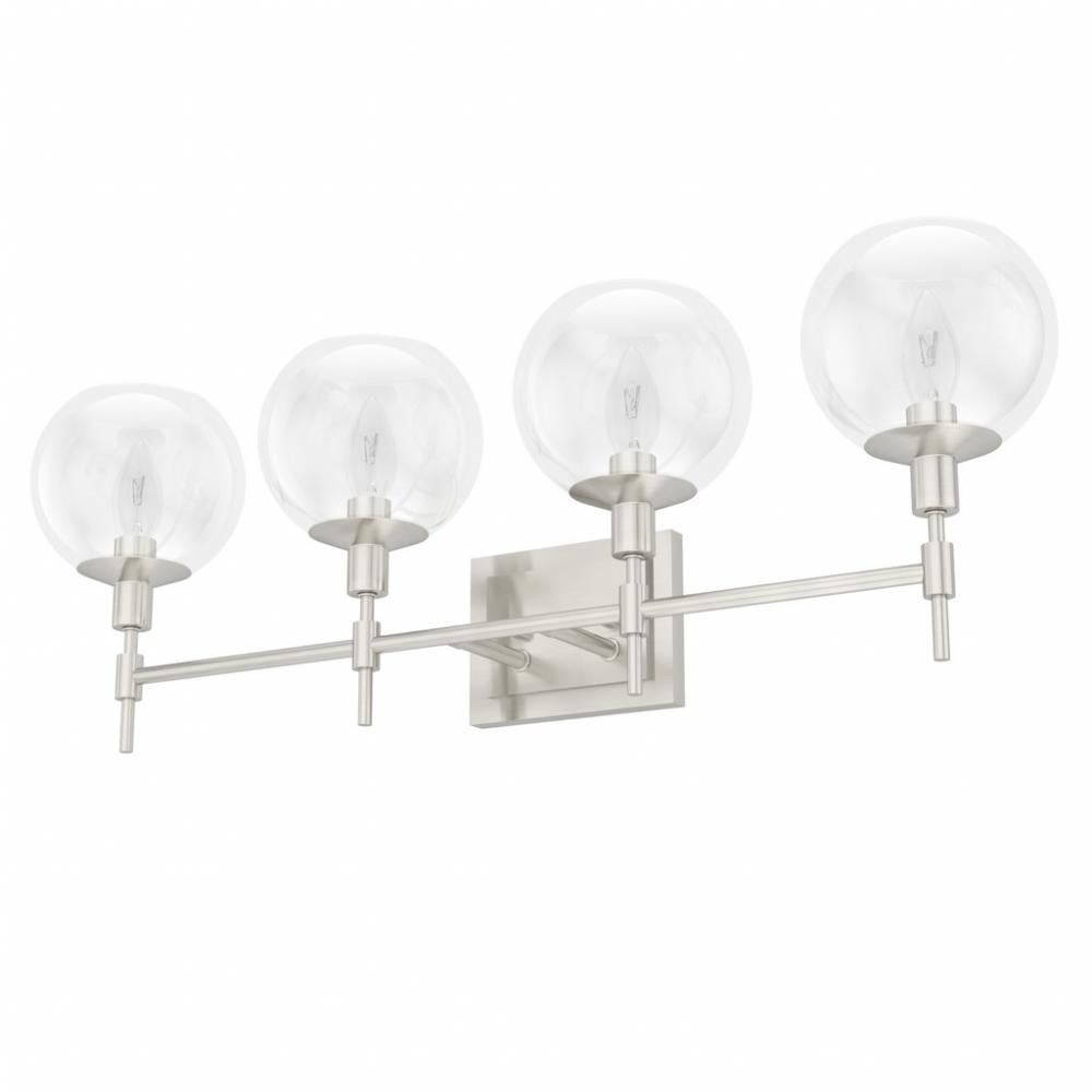 Hunter Xidane Brushed Nickel with Clear Glass 4 Light Bathroom Vanity Wall Light Fixture