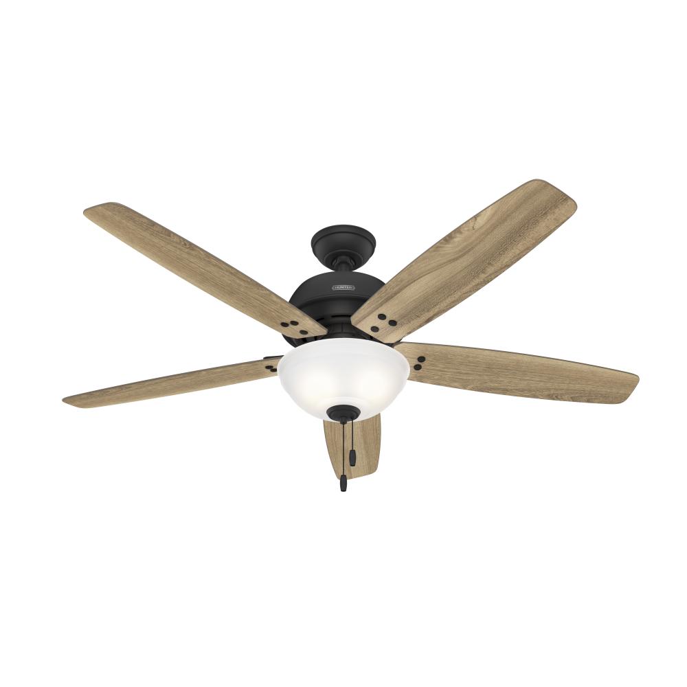 Hunter 60 inch Reveille Matte Black Ceiling Fan with LED Light Kit and Pull Chain