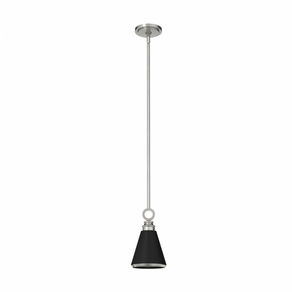 Hunter Klein Brushed Nickel and Flat Matte Black 1 Light Mini Pendant Ceiling Light Fixture