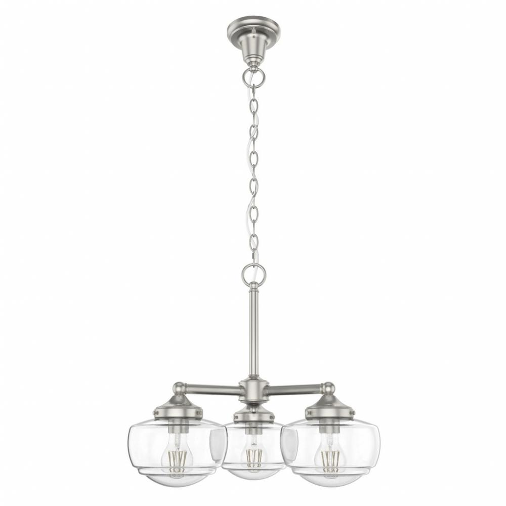 Hunter Saddle Creek Brushed Nickel with Seeded Glass 3 Light Chandelier Ceiling Light Fixture