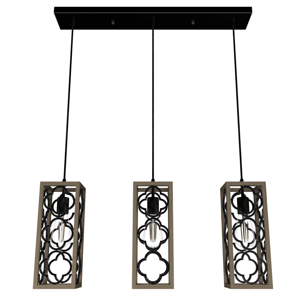 Hunter Gablecrest French Oak and Rustic Iron 3 Light Pendant Cluster Ceiling Light Fixture