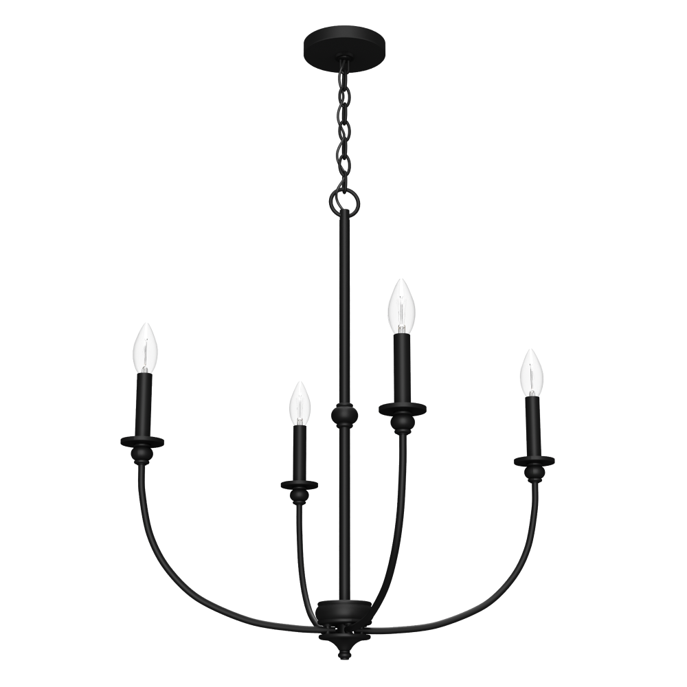 Hunter Southcrest Matte Black 4 Light Medium Chandelier Ceiling Light Fixture