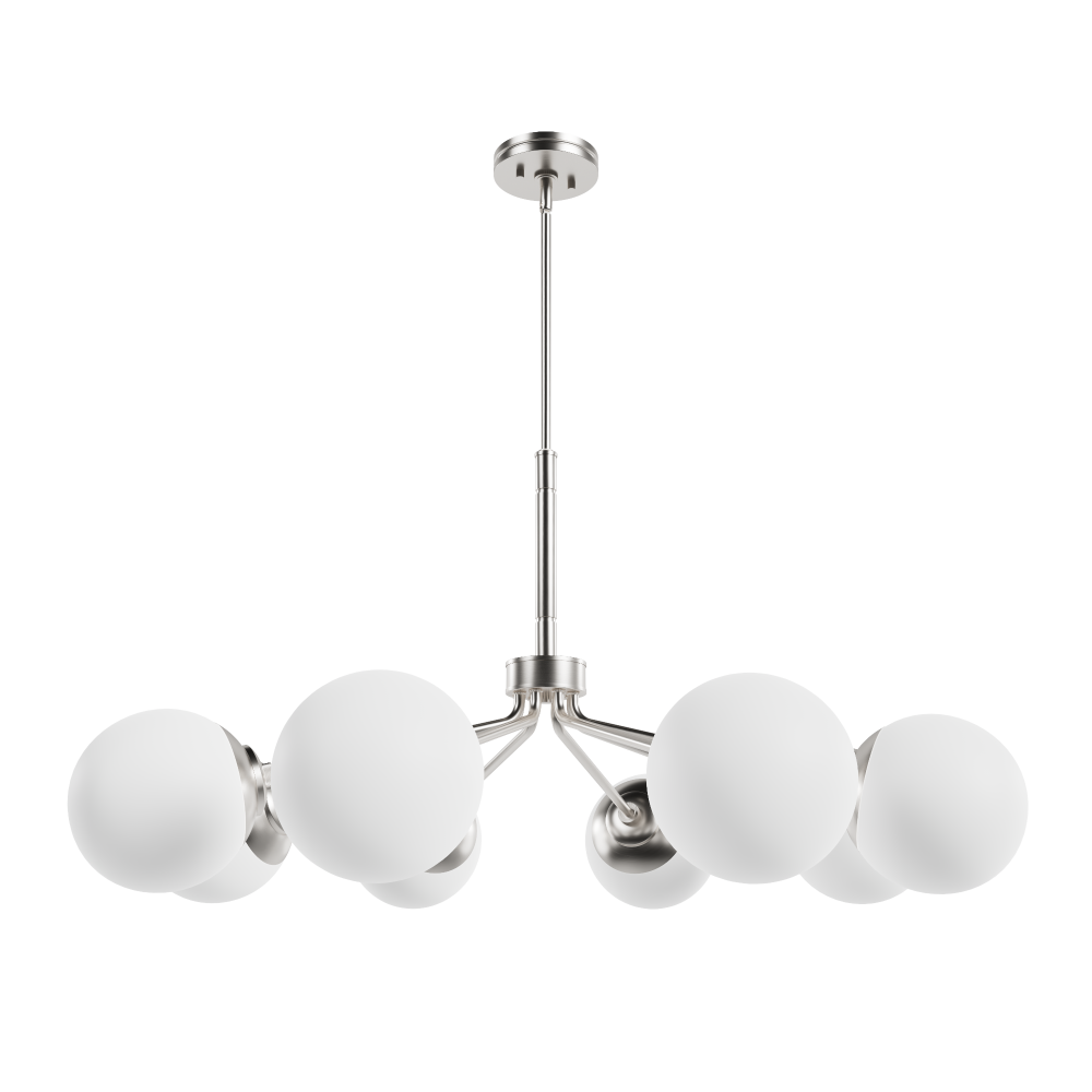 Hunter Hepburn Brushed Nickel with Cased White Glass 8 Light Chandelier Ceiling Light Fixture