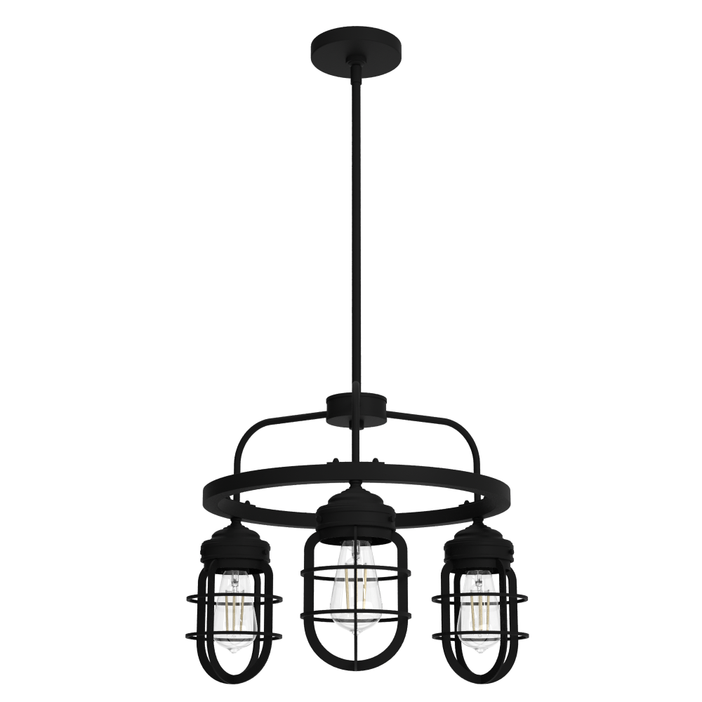 Hunter Starklake Natural Black Iron 3 Light Chandelier Ceiling Light Fixture